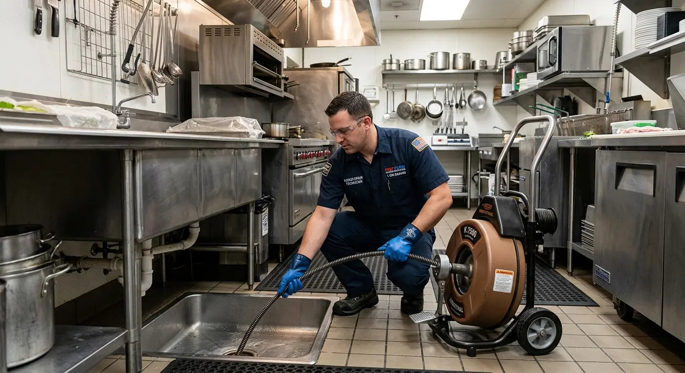 Commercial drain cleaning service in a restaurant kitchen in Jefferson